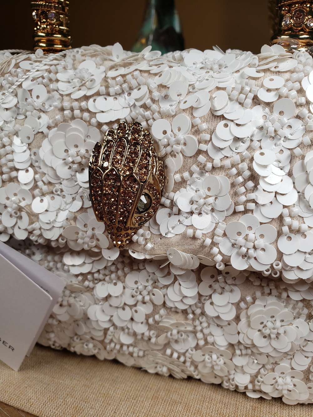 Kurt Geiger White Sequin Beaded Floral Top-Handle Satchel w/ Crossbody NWT! - Picture 13 of 17